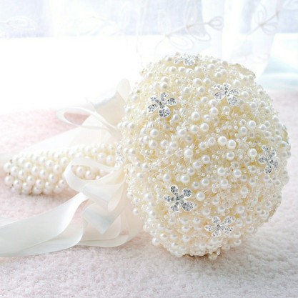 Classic Round Rhinestone/Imitation Pearl Bridal Bouquets (Sold in a single piece) - Bridal Bouquets