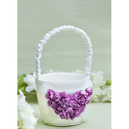 Flower Girl Satin Flower Basket With Lace/Flower/Ribbons/Petals
