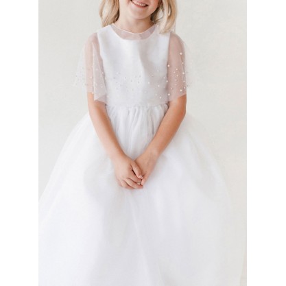 Flower Girl Tulle/Imitation Pearls Wraps With Beading